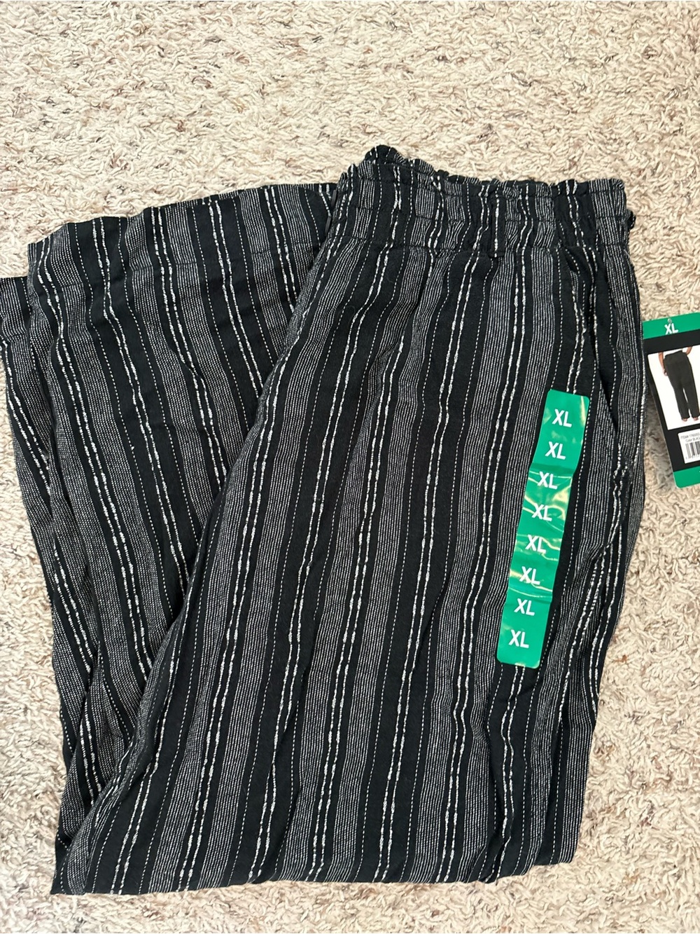 BRIGGS WOMENS LIGHTWEIGHT WIDE LEG LINEN BLEND  CASUAL PANTS BLACK/WHITE XL NWT